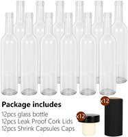 Bouteilles en verre transparent de 500 ml/16 oz avec bouchons en liège et capsules thermorétractables, bouteilles pour la fabrication de vin et de jus maison, pour Bordeaux