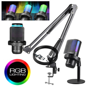 Microphone à condensateur de jeu MS15 Kit de vlogging avec écran anti-pop Taux <span class=keywords><strong>d</strong></span>'échantillonnage 192 kHz Sans pilote Lumière RVB Microphone de bureau pour Youtube - Product Image 1