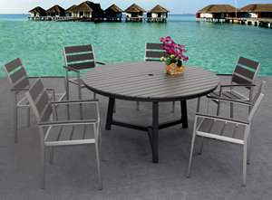 Mobilier d'extérieur pour bar et Terrasse, chaise et table en bois d'aluminium brossé, ensemble de table à manger pour restaurant - Product Image 5