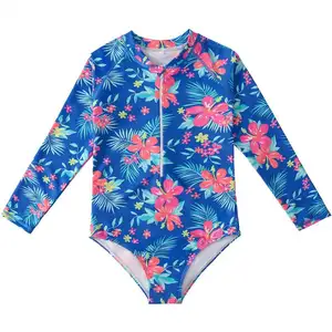 Дышащий детский цельный бикини милый купальник с длинным рукавом пляжная одежда для маленьких девочек для плавания и купания