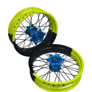 Fit KT <span class=keywords><strong>M</strong></span> EXC SXF MC XE TE FE 16/17 çark seti floresan sarı siyah iki tonlu jantlar açık mavi göbekleri Supermoto tekerlekler - Product Image 5