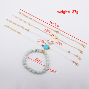 Fashion Charm Bracelets Set Women's Alloy Gold Plated Heart Turtle <b>Crab</b> Beaded Bohemia Style Gift Jewelry - Product Image 4