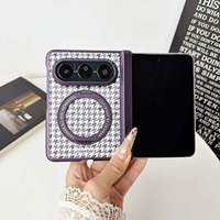 Étui en cuir pied-de-poule de luxe compatible avec iPhone 18 Fold, coque de chargement magnétique sans fil avec béquille rotative à 360°