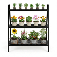 Support de plantes en métal à 3 niveaux en gros, conception KD, logo personnalisé, support de présentation de fleurs de jardin compatible OEM