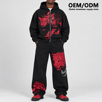 Ensemble sweat à capuche zippé et pantalon de survêtement baggy « Fighting Ant Men » en coton épais 480 GSM, imprimé craquelé, style streetwear