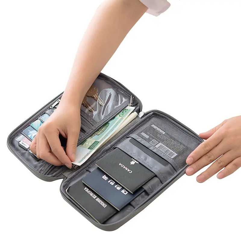 Waterproof Portable Travel Organizer Credit Card Clutch Bag Wallet Passport Holder for Family with Zipper Pocket