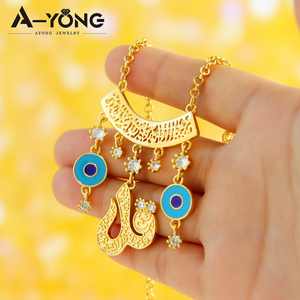 Collana con ciondolo in oro 18k Islam con lettera arabica zircone turchese regolabile collana lunga da donna - Product Image 5