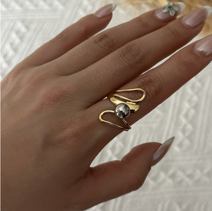 Anel de Aço Inoxidável Banhado a Ouro 18k RINHOO INS com Bolas de Aço Irregulares Multicamadas e Personalidade Exagerada em Dois Tons – Joia de Presente - Product Image 6