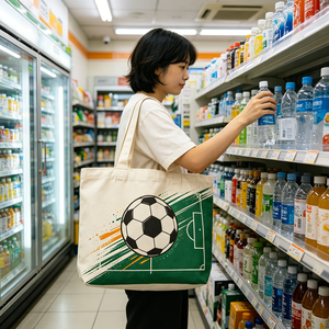 Bolsas de Compras de Lona con Diseño de Fútbol, Bolsas Plegables de Tela de Algodón con Logotipo Personalizado Baratas al por Mayor para Deportes de Fútbol - Product Image 2