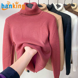 Pull à col roulé pour femme, automne, élégant, épais, chaud, manches longues, logo tissé sur le devant, pull décontracté en polyester/nylon - Product Image 5