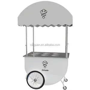 Volledig Uitgeruste Mobiele Outdoor Hand Push Cart 48V Dc Ijs Vitrinekast Trolley Mobiele Koffie Hotdog Supermarkt