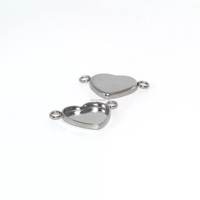 Plateaux de pendentifs pour colliers personnalisés, avec sertissage en forme de cœur de 10mm/11mm/12mm, dotés de 2 connecteurs annulaires, pour charms et cabochons, et plateaux pour bracelets