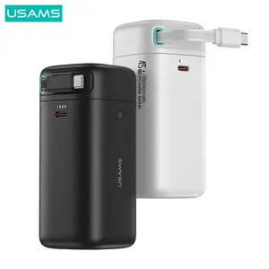 USAMS Power Bank PD 45W Power Bank powerbank salida dual carga rápida con cable de iluminación 18000mAh powerbank