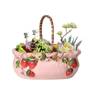 Cesta de flores pastoral portátil, cesta de morango para decoração de varanda
