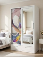 Grande armoire en acier à 3 portes, placard de rangement en métal avec tiroirs et miroir pour chambre à coucher, appartement