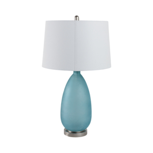 Lampada da Tavolo a Goccia Smerigliata con Base in Vetro Blu e Paralume Bianco, Illuminazione Decorativa per Camera da Letto e Soggiorno - Product Image 4
