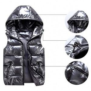 Wholesale Waterproof Breathable Eco-Friendly Modern Men's Hooded Vests with Logo Winter Sleeveless Puffer Jacket 100% Cotton - Product Image 6
