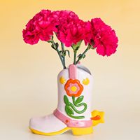 Céramique Rose Dames Cowboy Cowgirl Boot Vase Style Design Minimaliste pour Décoration de Jardin Décor de Bureau avec Fleurs Artificielles