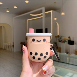 Estuche de silicona con diseño de dibujos animados para AirPods 1, 2 y 3, con llaveros y dijes de té de burbujas - Product Image 3