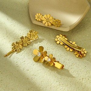 Pinza de pelo de acero inoxidable de alta gama para mujer, con diseño de pétalos de flores y circonia, estilo moderno y desordenado, de una sola pieza. - Product Image 1