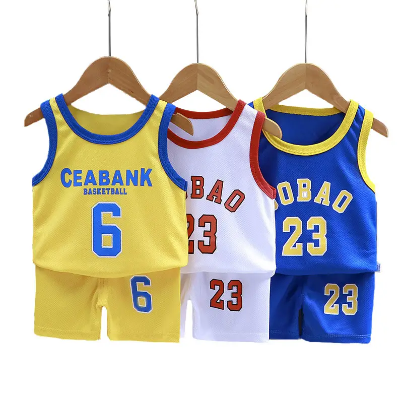 Wholesale Custom Made Kids Summer Vest Shorts Jersey Suit Children's Sleeveless Jersey High Quality Kids Basketball Suit
