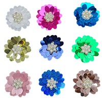 Fleur en sequins faite à la main, accessoire vestimentaire, patch décoratif en tissu, fleur artisanale en perles et strass, fabriquée en Chine