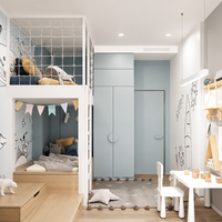 Ensemble de meubles multifonctionnels modernes pour chambre d'enfant d'hôtel : lit superposé surélevé personnalisé, armoire, bureau d'étude, rangement, espace de jeu intérieur sécurisé