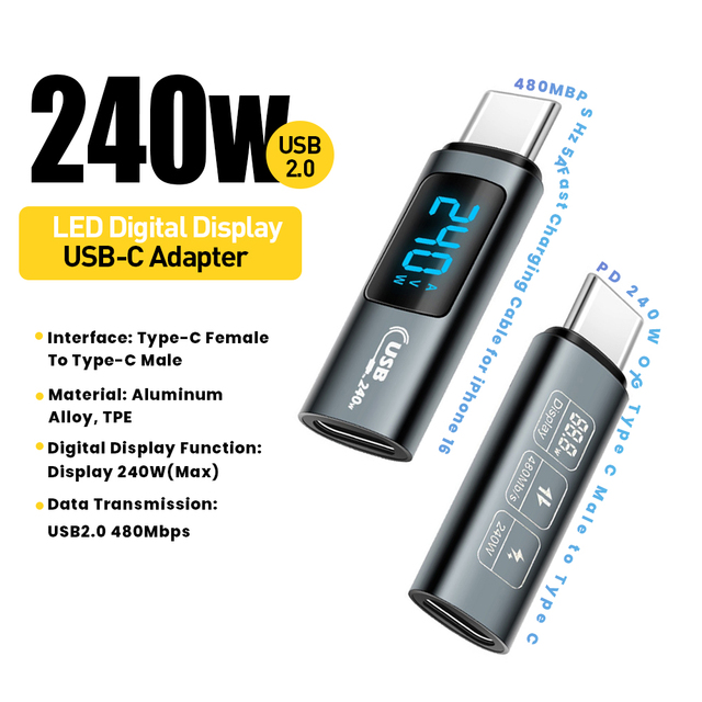 LED Display PD240W USB4.0 40Gbps Type C to C Adapter 8K60Hz 3A Fast Charging Cable for MacBook Pro PS5 Nintendo Switch Galaxy