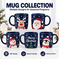 Vaisselle de Noël bleu marine avec impression personnalisée de rennes de Noël, tasse en céramique OEM ODM