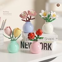 M3178-3186 Lily Sunflower Rose Tulip Flower Creative Building Block Mainan Plastik Hadiah untuk Anak Perempuan Laki-laki