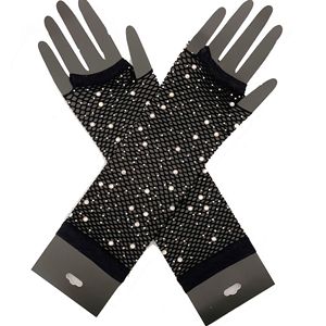 Go Party – mitaine de conducteur d'été blanche, diamant noir, filet de pêche mi-long avec perceuse, extensible, Sexy, mitaine de fête en maille - Product Image 3