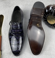Chaussures habillées élégantes pour soirée, en cuir de crocodile véritable, faites à la main, avec boucle, chaussures de luxe pour hommes