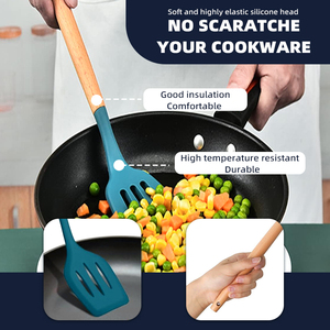 Tái sử dụng thích ứng Silicon nấu ăn Skimmer thép không gỉ gỗ công cụ cắm trại 12 cái <span class=keywords><strong>Silicone</strong></span> nhà bếp đồ dùng thiết lập bền - Product Image 4