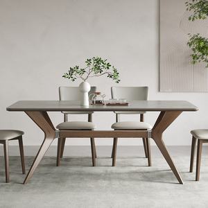Nordico moderno semplice uso domestico <span class=keywords><strong>tavolo</strong></span> da pranzo bianco frassino legno opaco roccia lastra Color <span class=keywords><strong>noce</strong></span> sedie rettangolare Set da pranzo - Product Image 2