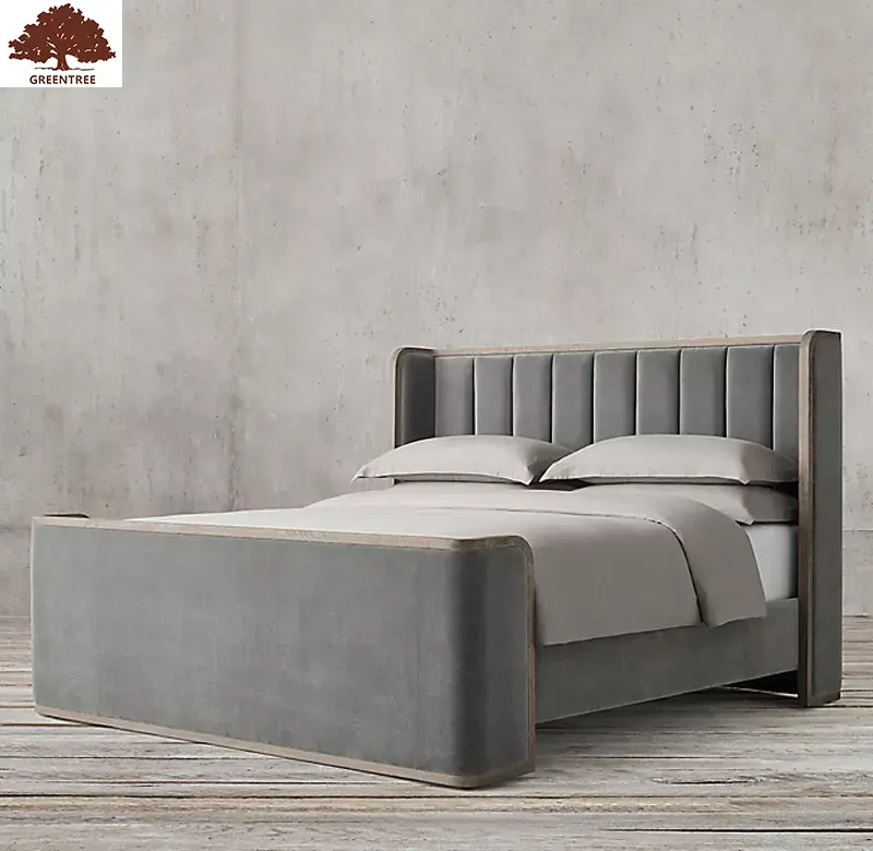 Мебель для дома, роскошный стиль, современный комплект для спальни, двухспальная кровать с деревянной рамой, однотонная деревянная кровать