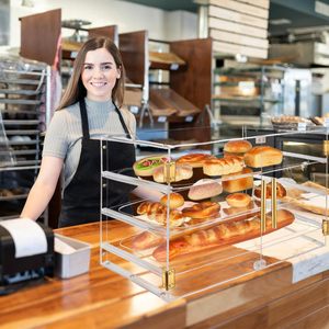 Countertop Pastry hiển thị trường hợp rõ ràng món tráng miệng Donut Bánh Mì Bánh hộp lưu trữ <span class=keywords><strong>Acrylic</strong></span> 3 Tier có thể tháo rời khay bánh hộp hiển thị - Product Image 4