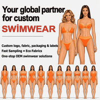 Ensemble de maillot de bain bikini halter non rembourré à double doublure avec garniture contrastante en tissu recyclé personnalisé, short de plage et haut transparent
