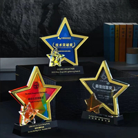 Trophée de récompense en cristal de verre personnalisé en gros JZ cadeau trophée en verre de cristal clair en forme d'étoile à cinq branches Souvenir avec base noire
