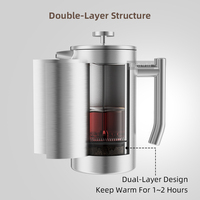 Cafetière à piston isotherme moderne en acier inoxydable à double paroi, capacité 350ml/700ml/1000ml, maintien au chaud 6 heures