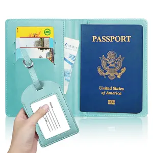 Mala para passaporte de couro, conjunto de presente com logotipo personalizado para viagem, capa para passaporte em couro rpet