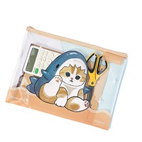 Sac de rangement portable en PVC à fermeture éclair, motif requin et chat mignon, format A4/A5, pour fournitures scolaires et livres, idéal pour les petites filles