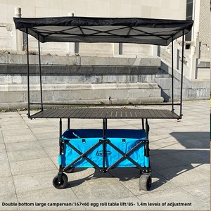 Carrello Pieghevole per Chiosco, Carrello a Spinta Manuale per Vendita Ambulante e Campeggio, Altezza Regolabile, Ruote Fuoristrada Estensibili, con Piano d'Appoggio - Product Image 4