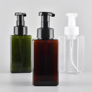 Dispensador de Jabón Espumoso Cuadrado de 450 ml (15 oz), Botella de Plástico Ámbar Recargable con Bomba de Espuma para Jabón Líquido, Champú y Gel de Baño - Product Image 2