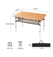 Table de camp en bambou robuste à 4 plis meubles de salle à manger portables pieds réglables modernes conception pliable pour les pique-niques de camping