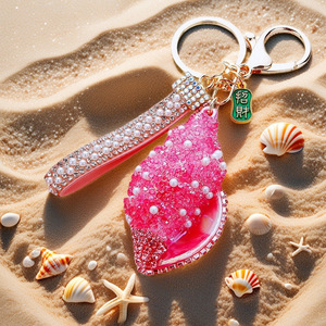 Porte-clés Coquillage Bling en Gros, Porte-clés Strass, Grand Porte-clés Conque de Plage, Porte-clés en Cristal, Porte-clés Pendentif Métallique - Product Image 3