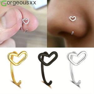 [Gorgeousxx] Anneau de <span class=keywords><strong>nez</strong></span> en forme de cœur creux pour femmes, piercing de <span class=keywords><strong>nez</strong></span> en acier inoxydable, bijoux - Product Image 1