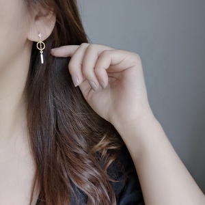 EL32 nuova moda semplice 925 in <span class=keywords><strong>argento</strong></span> Sterling linea rotonda asimmetrica pieno zircone <span class=keywords><strong>orecchini</strong></span> pendenti con nappine di cristallo da donna - Product Image 5