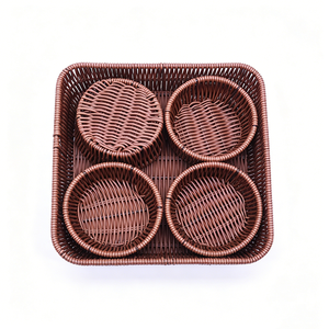 Panier en rotin avec 4 petits paniers ronds séparables, conteneur <span class=keywords><strong>de</strong></span> service multi-compartiments pour <span class=keywords><strong>fruits</strong></span> secs, noix, collations, bonbons - Product Image 2