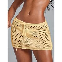 Damen Häkel-Strandrock mit Kordelzug, transparenter Mesh-Badeanzug-Überzug, ausgehöhlt, elastische Taille, Mini, locker sitzend, atmungsaktiv