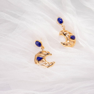Fashion Irregular Curved Print <b>Stud</b> Earrings Colorful Squarelapis lazuli <b>Stud</b> Earrings for Women Birthday Party Jewelry Gift - Product Image 3